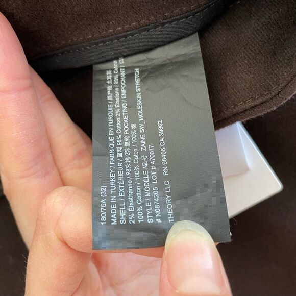 RRP US$225 Theory Zaine pant moleskin pants in brown NWT - Picture 8 of 8